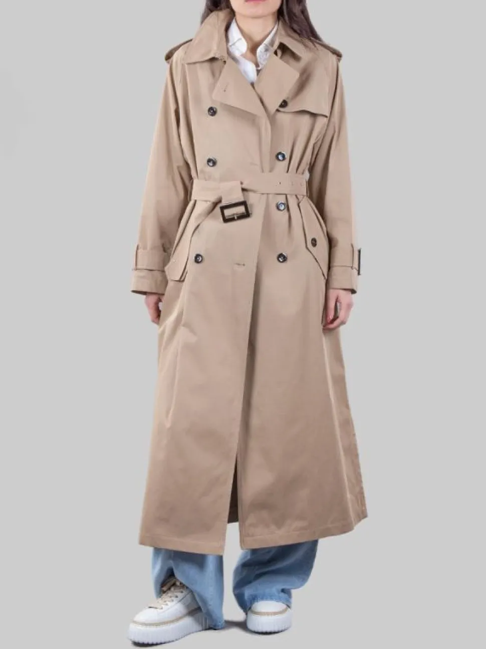 TRENCH BEIGE IN COTONE CON CINTURA IN VITA