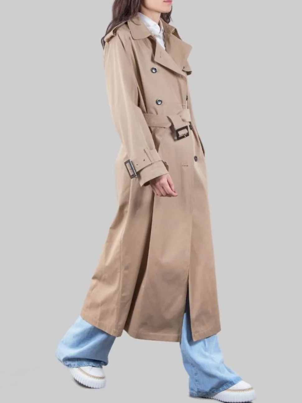 TRENCH BEIGE IN COTONE CON CINTURA IN VITA