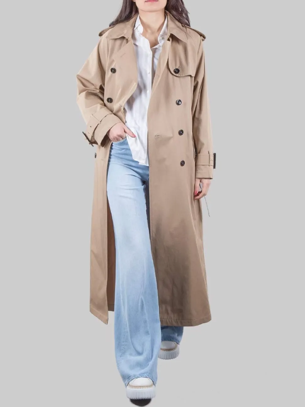 TRENCH BEIGE IN COTONE CON CINTURA IN VITA
