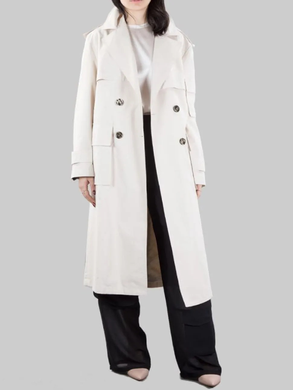 TRENCH TITANO IN COTONE TECNICO BEIGE CON CINTURA