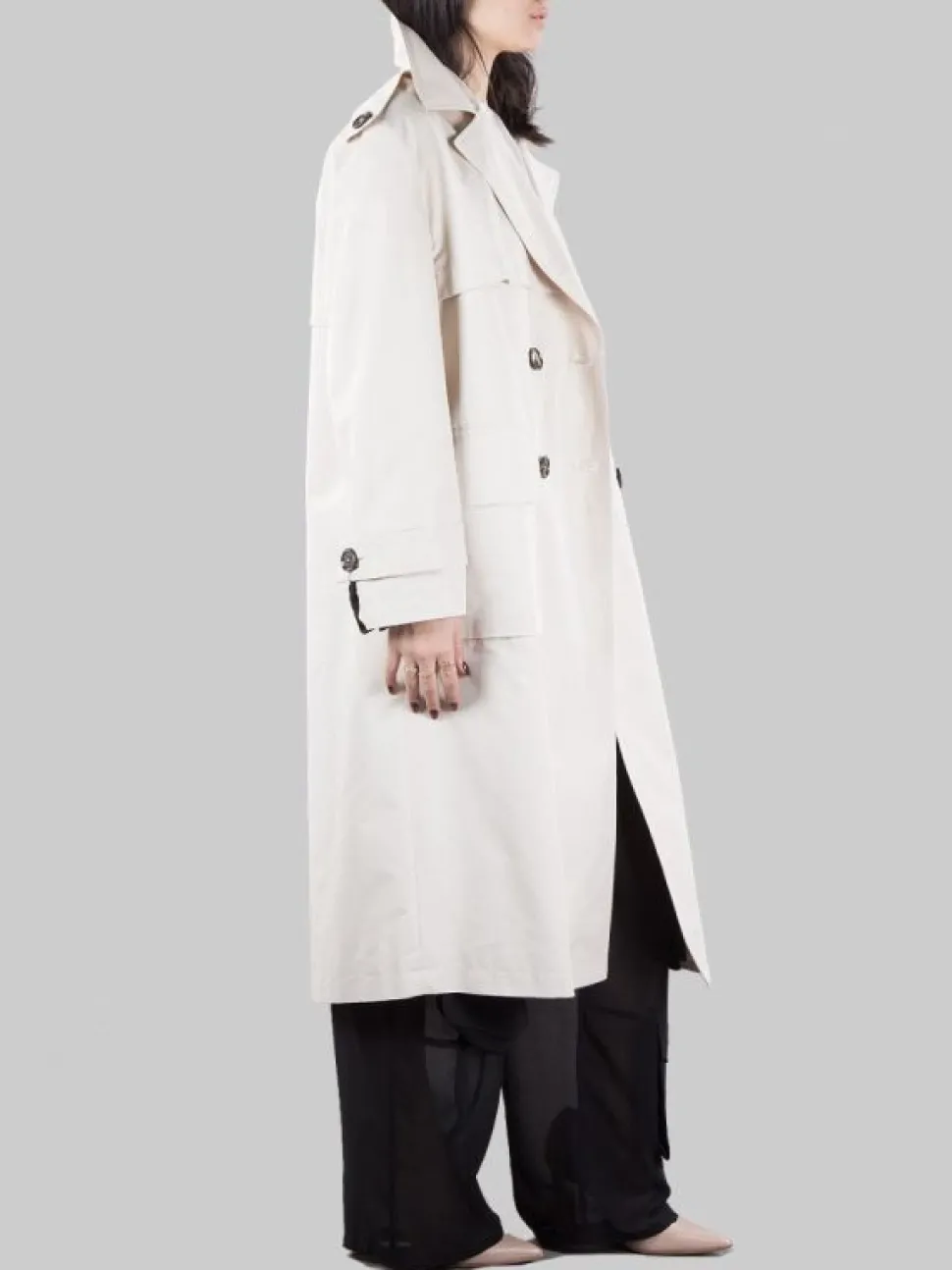 TRENCH TITANO IN COTONE TECNICO BEIGE CON CINTURA
