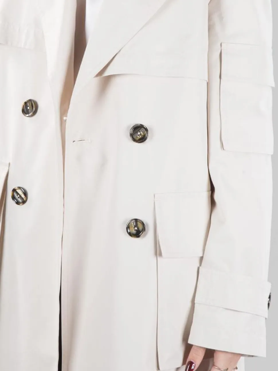 TRENCH TITANO IN COTONE TECNICO BEIGE CON CINTURA