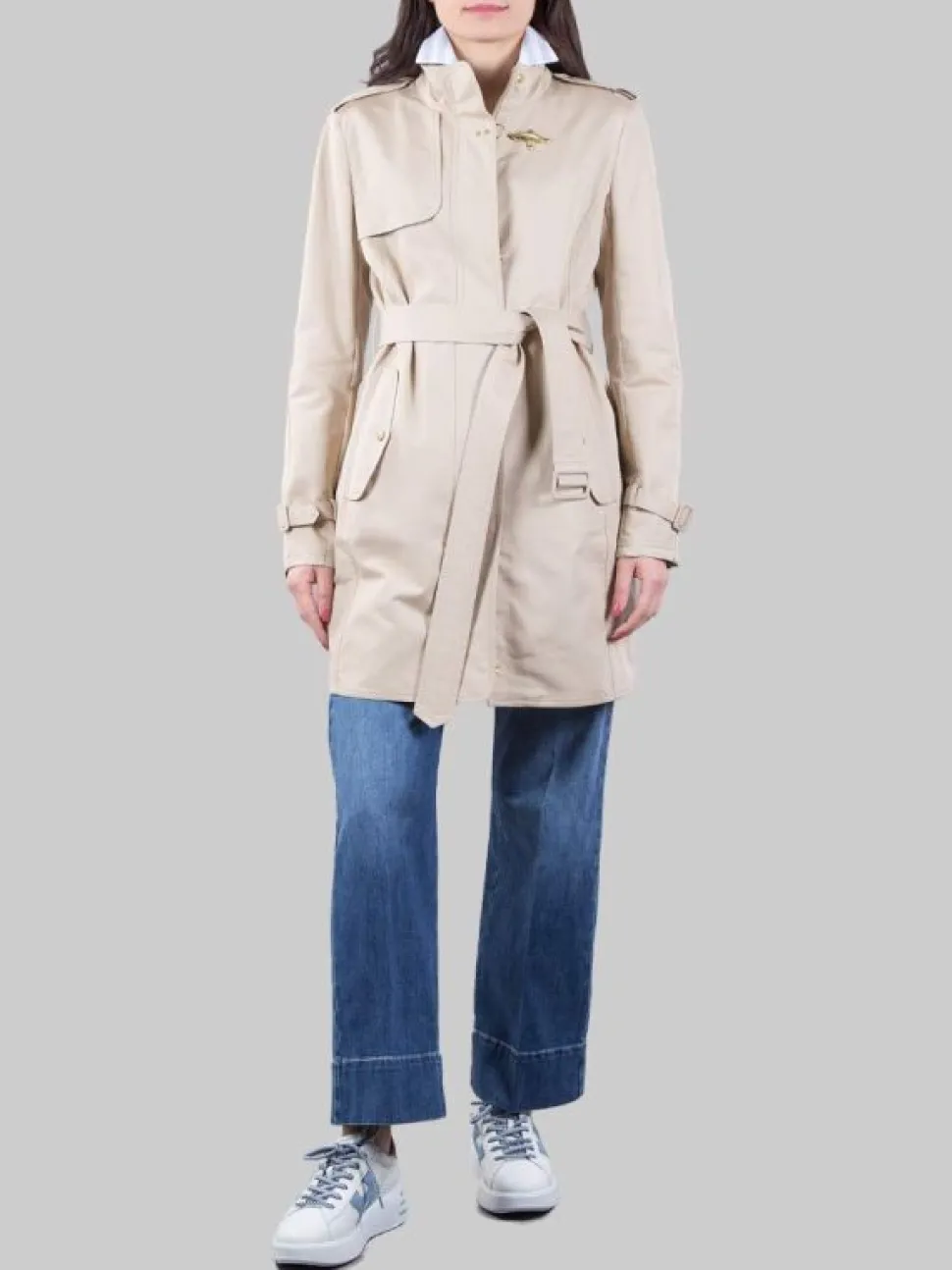 TRENCH VIRGINIA BEIGE IN COTONE CON CINTURA IN VITA