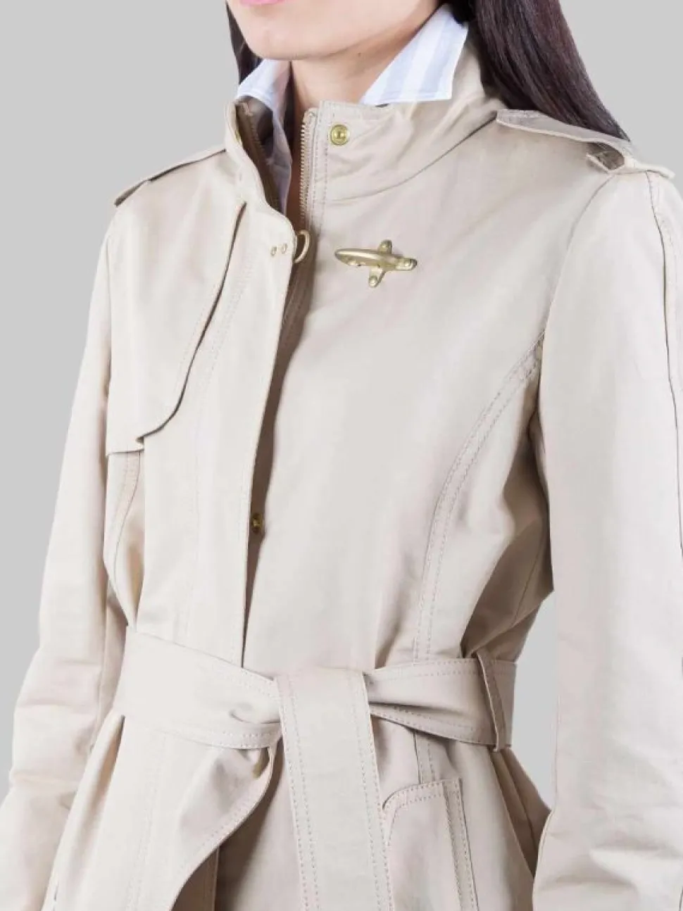 TRENCH VIRGINIA BEIGE IN COTONE CON CINTURA IN VITA