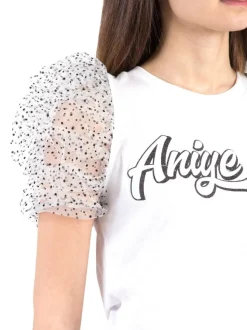 T-SHIRT BIANCA IN COTONE CON MANICHE IN TULLE A POIS