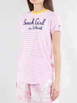T-SHIRT DANA IN COTONE A FANTASIA RIGHE BIANCO E ROSA