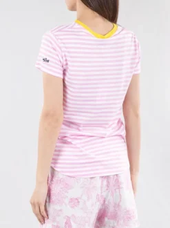 T-SHIRT DANA IN COTONE A FANTASIA RIGHE BIANCO E ROSA