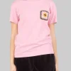 T-SHIRT EMILIE GIROCOLLO ROSA CON TASCHINO IN CROCHET A FANTASIA-ROSA