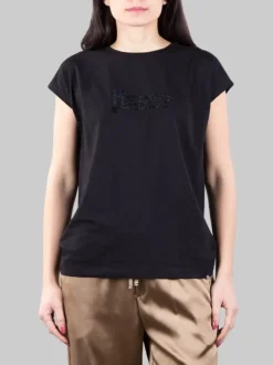 T-SHIRT NERA CON LOGO IN FULL STRASS