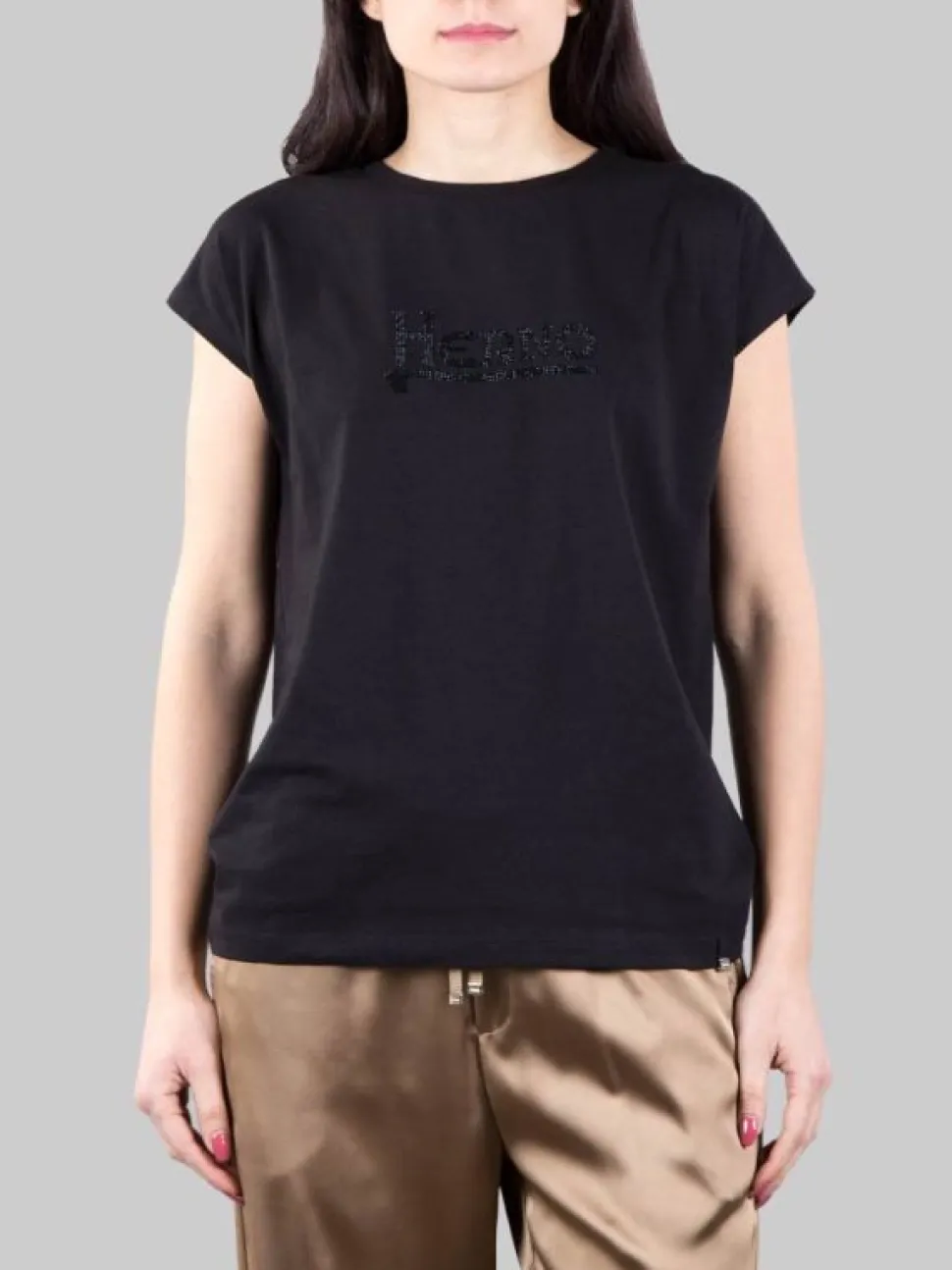 T-SHIRT NERA CON LOGO IN FULL STRASS